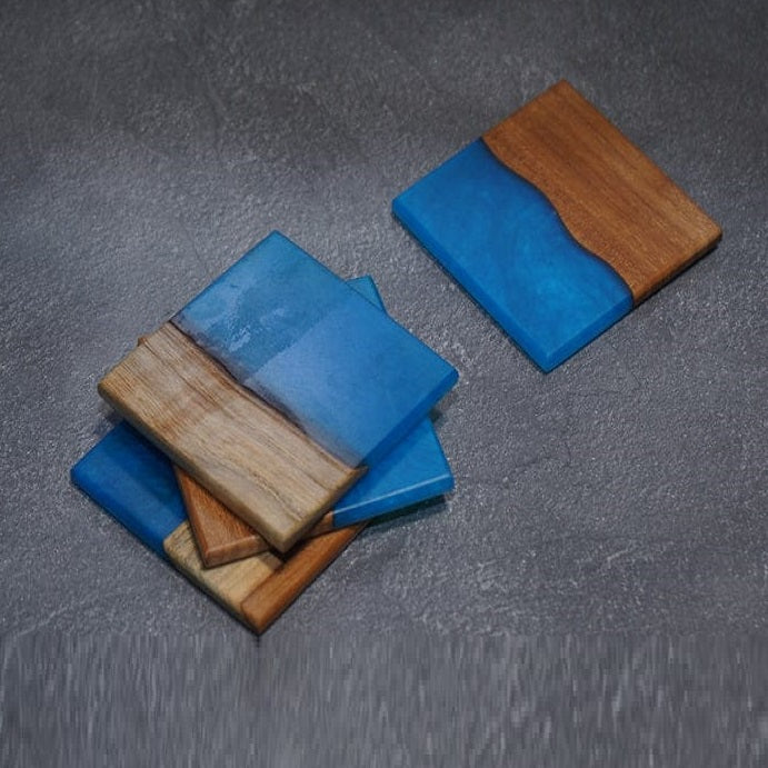 Ocean-Inspired Wooden Resin Coasters (Set of 4)