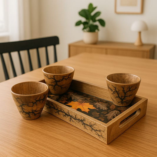 Aesthetic Wooden Bowls & Tray Set