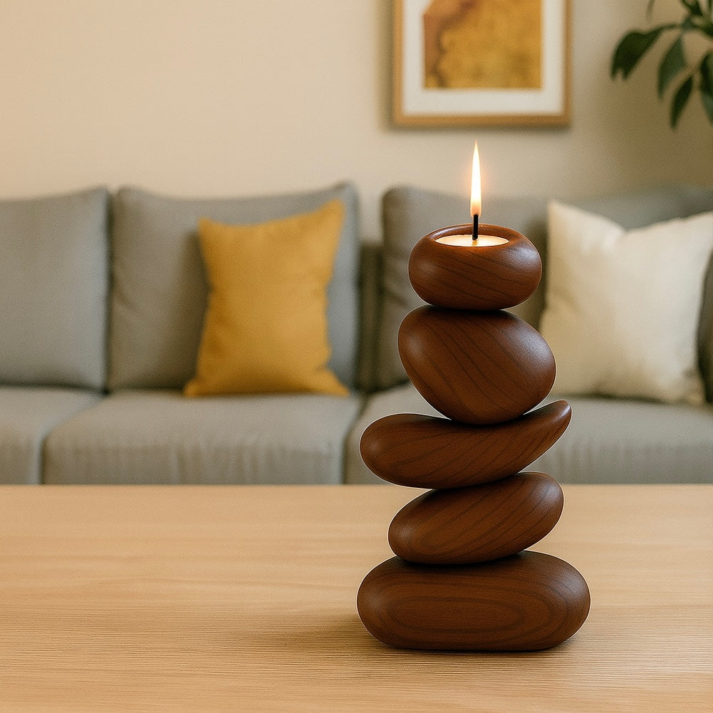 Wooden Stone Sculpture Candle Holder
