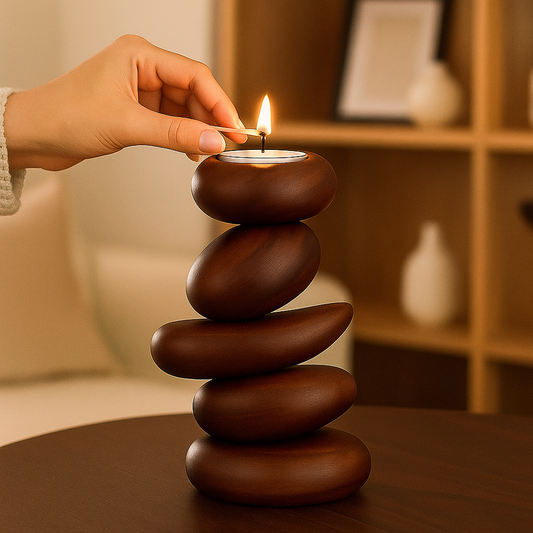 Wooden Stone Sculpture Candle Holder