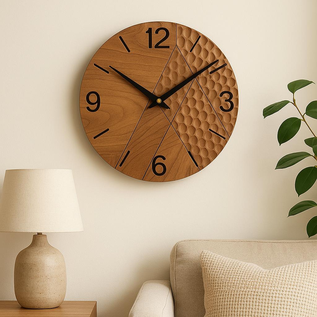 Geometric Textured Wooden Wall Clock