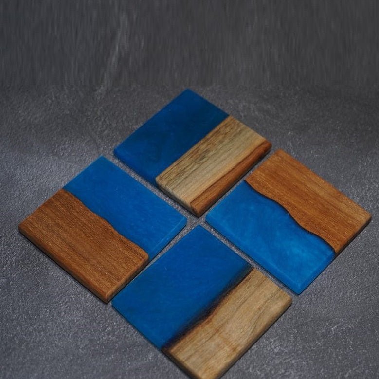 Ocean-Inspired Wooden Resin Coasters (Set of 4)