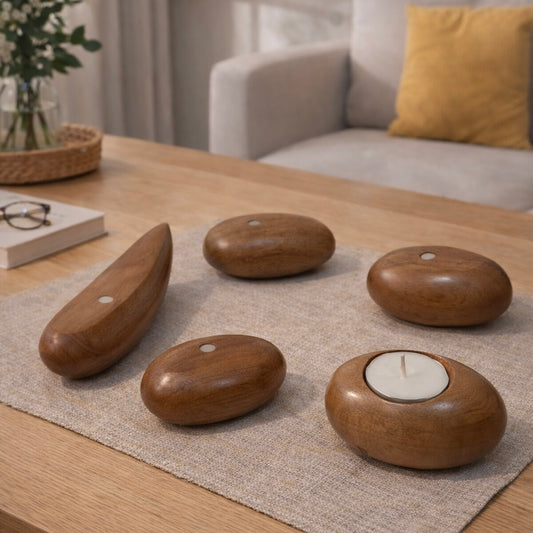 Wooden Stone Sculpture Candle Holder