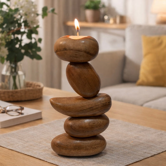 Wooden Stone Sculpture Candle Holder