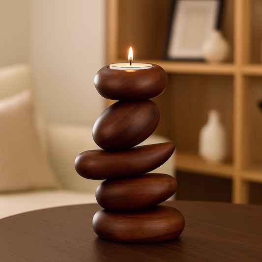 Wooden Stone Sculpture Candle Holder