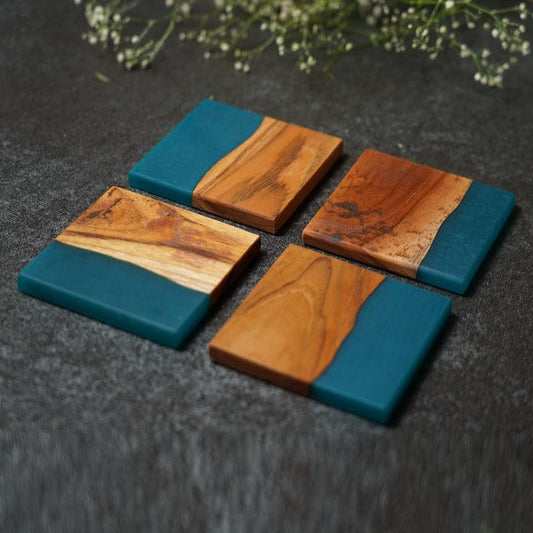 Ocean-Inspired Wooden Resin Coasters (Set of 4)