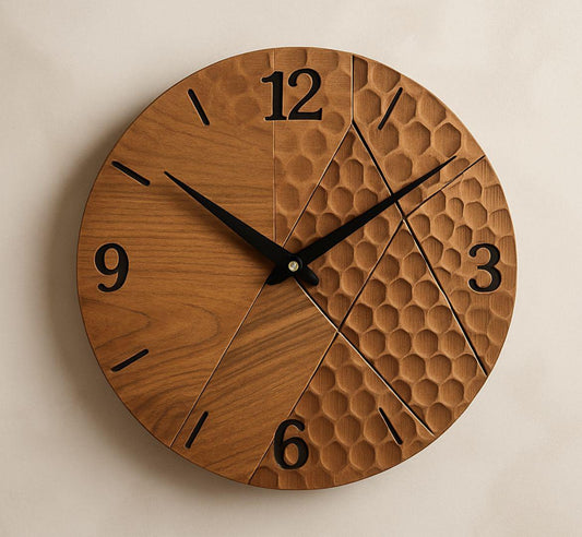 Geometric Textured Wooden Wall Clock