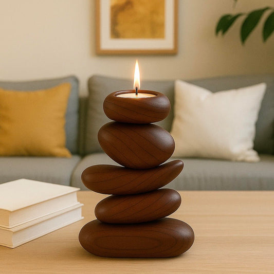 Wooden Stone Sculpture Candle Holder